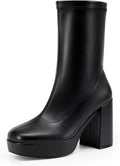 Women's Mid Calf Gogo Boots Platform Square Toe - Y2K Street Style