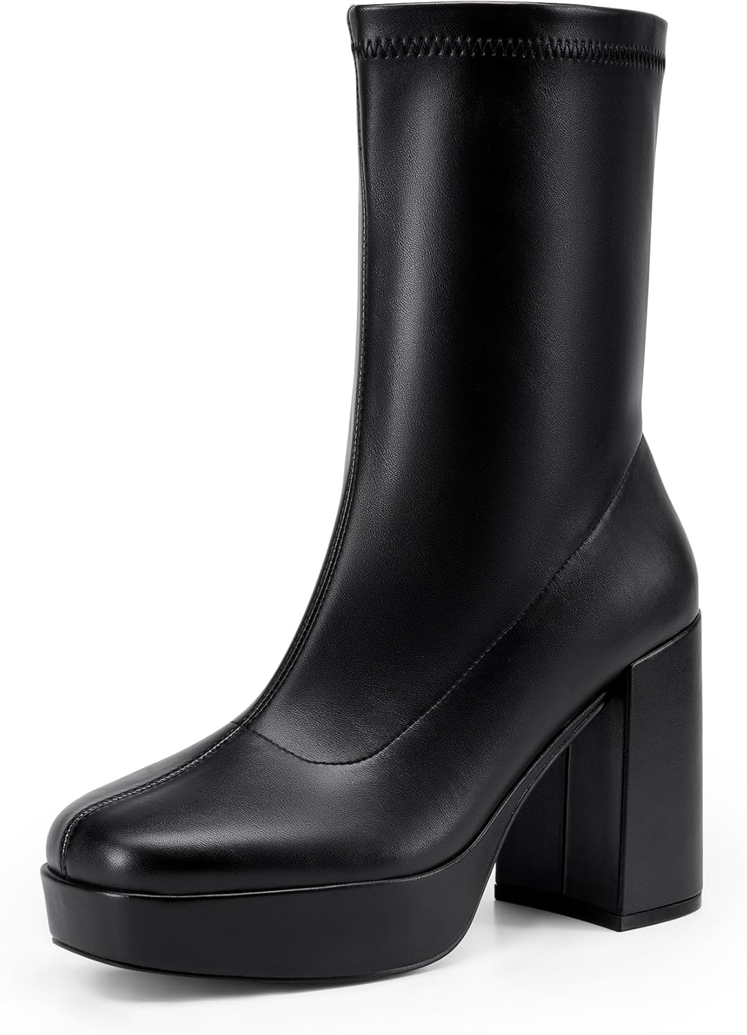 DREAM PAIRS Women's Mid Calf Gogo Boots with Chunky Block Heel