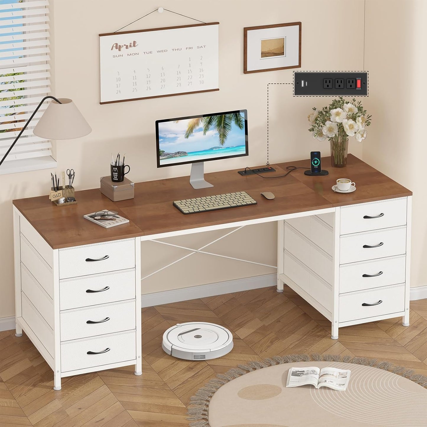 60 Inch Computer Desk with 8 Drawers for Home Office Setup