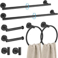 TURS Matte Black 8 Piece Bathroom Hardware Set - Complete Towel Bar