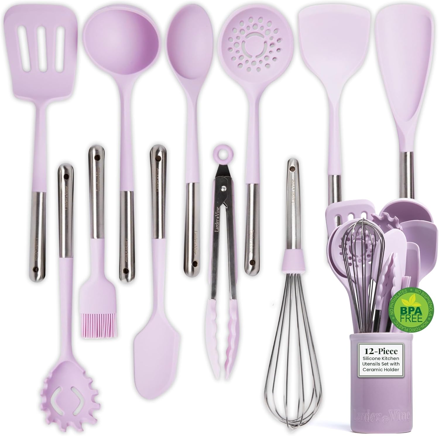 12-Piece Silicone Kitchen Utensils Set with Ceramic Holder