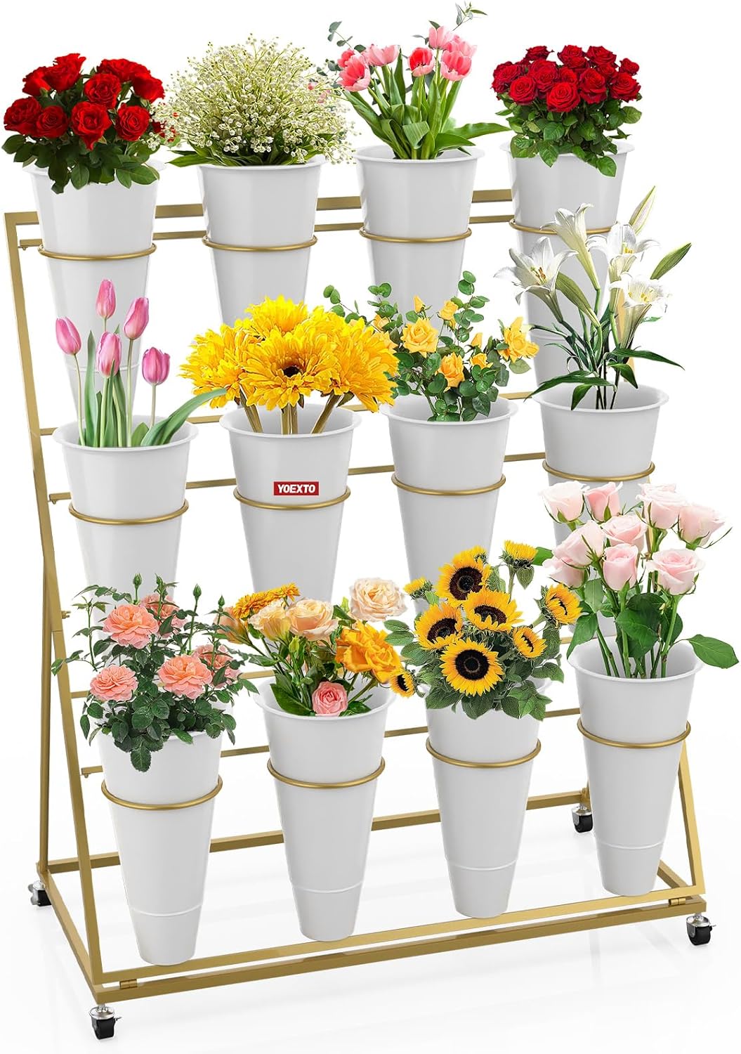 Flower Display Stand with 12 Buckets for Garden and Shop Use
