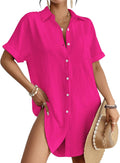 Women Swimsuit Coverup Shirt Dress Button Down (Style 8J3F)
