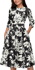 Simple Flavor Women's Floral Vintage Midi Dress - Elegant (Style DN1N)