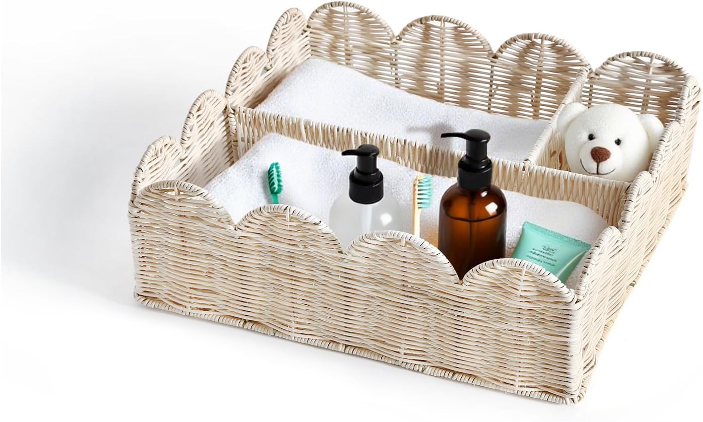 Rattan Divided Scalloped Basket for Stylish Home Organization
