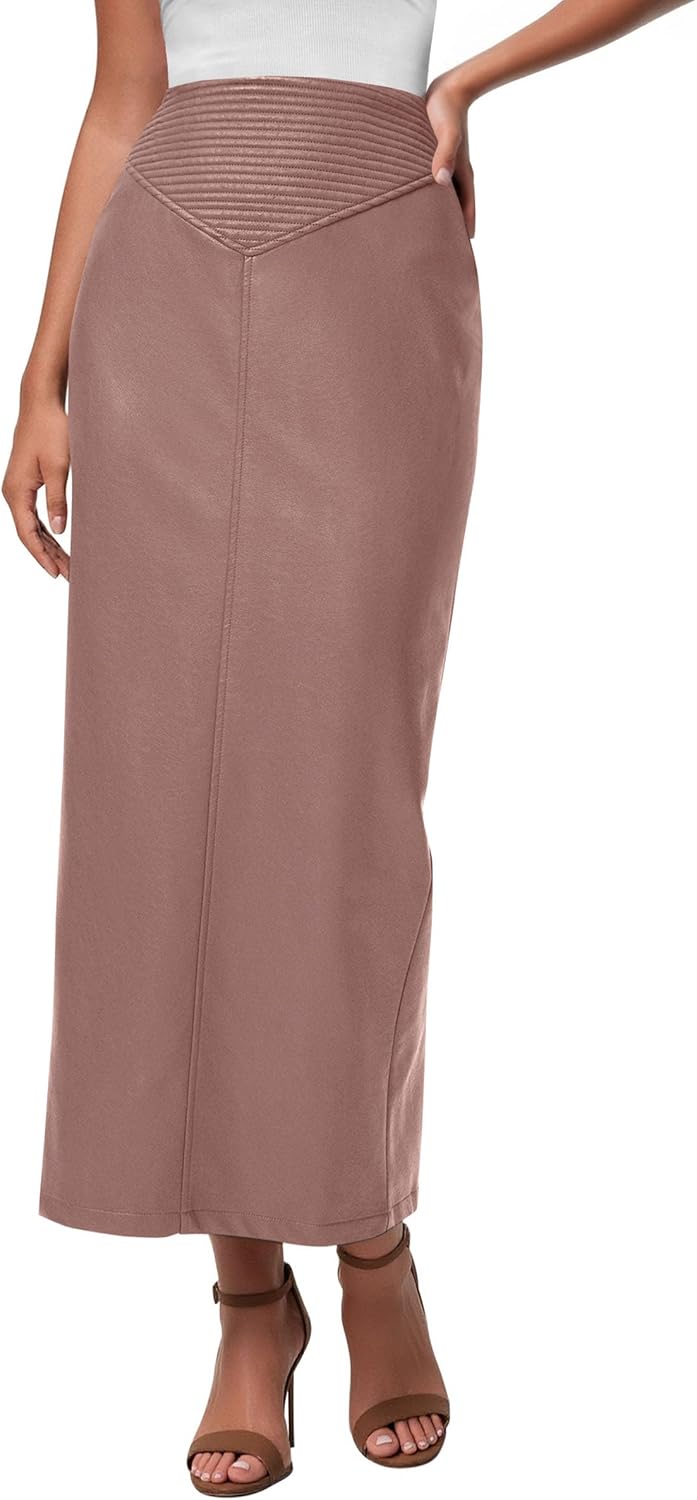 PRETTYGARDEN Long Skirts for Women - Chic Faux Leather Maxi