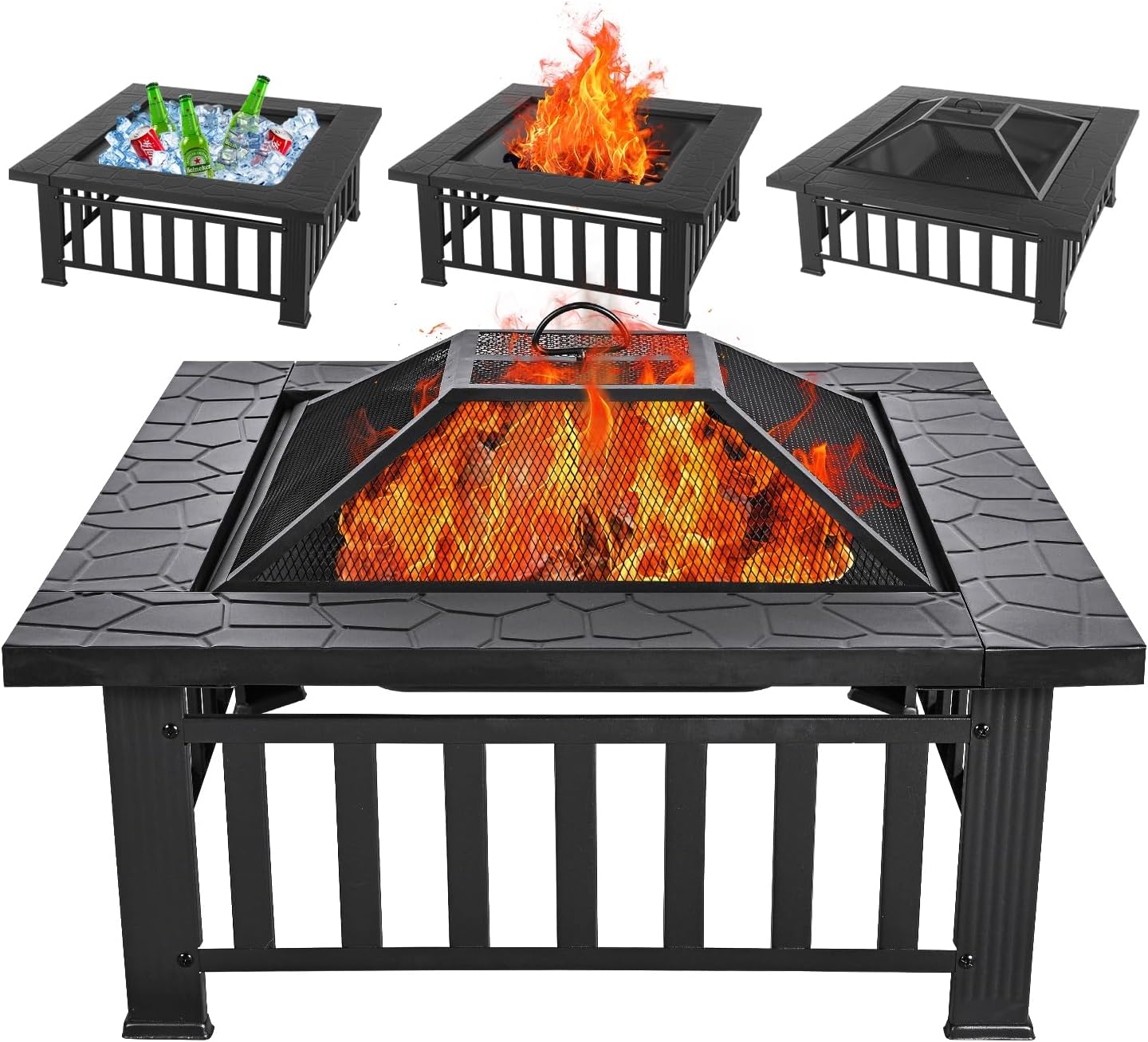 Multifunctional Fire Pit Table 32 inch Square for Outdoor Fun