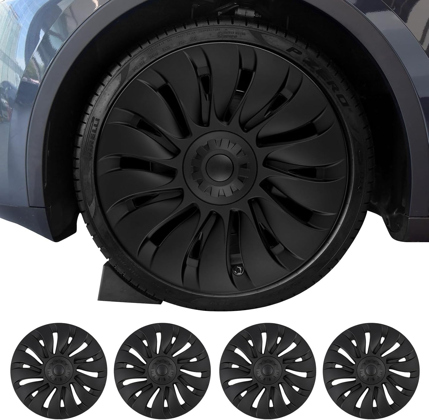 Tesla Model Y 19 Inch Wheel Covers - Matte Black Hubcaps