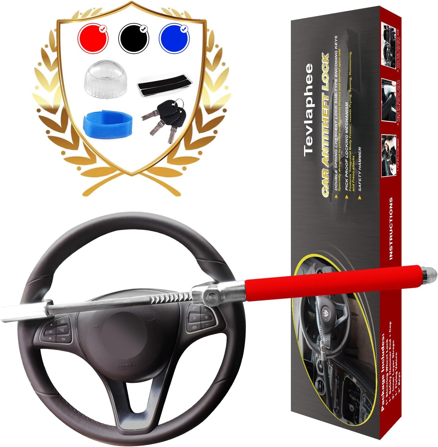 Tevlaphee Steering Wheel Lock: Heavy Duty Vehicle Anti-Theft Tool