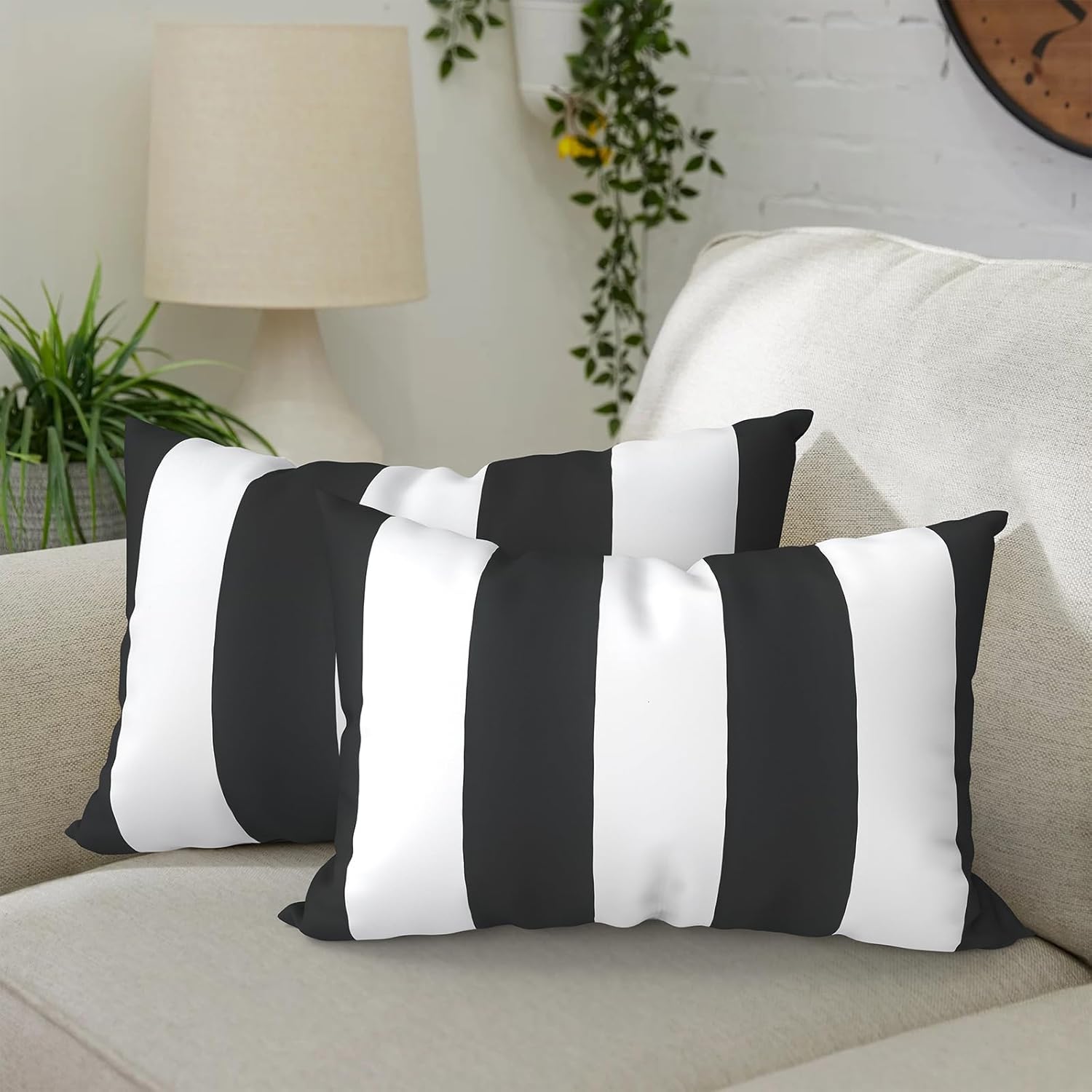 Pack of 2 Waterproof Outdoor Lumbar Pillows for Patio Use