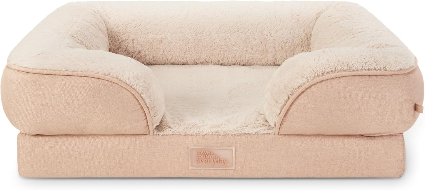 CuddleTown Comfy Solid Bolster Sofa Pet Bed for Medium Pets
