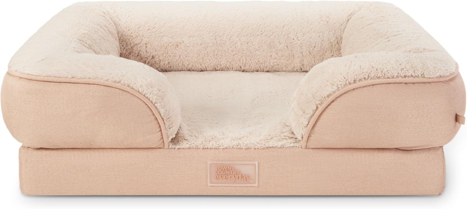 CuddleTown Comfy Solid Bolster Sofa Pet Bed for Medium Pets