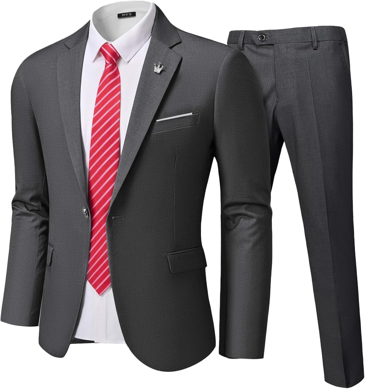 MYS Men's 2 Piece Slim Fit Suit with One Button Jacket Set