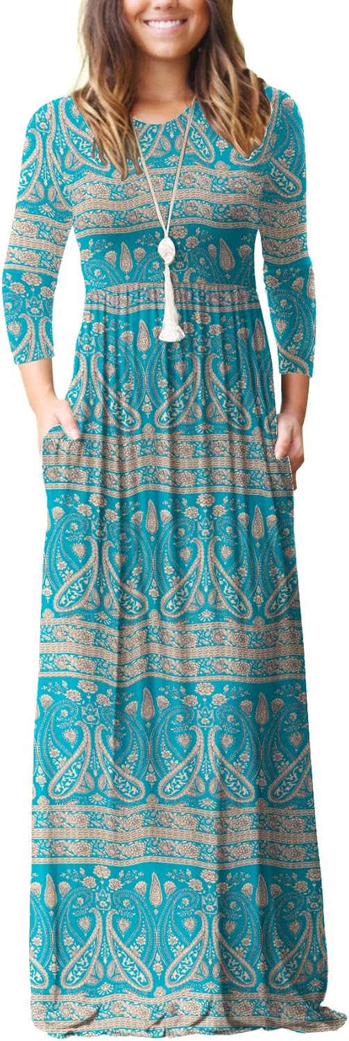 GRECERELLE Women Long Sleeve Casual Maxi Dress with Pockets