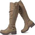 Women's Slouchy Knee High Boots Low Heel Comfort Riding Style - Cozy