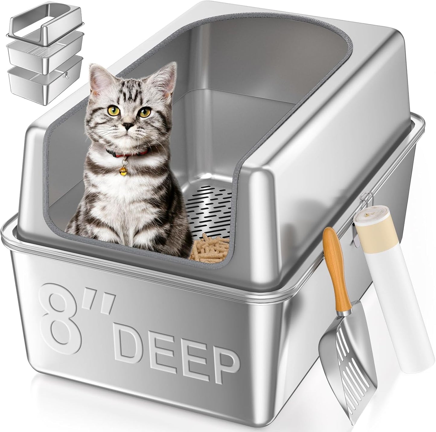 XXL Stainless Steel Sifting Litter Box for Easy Cat Care