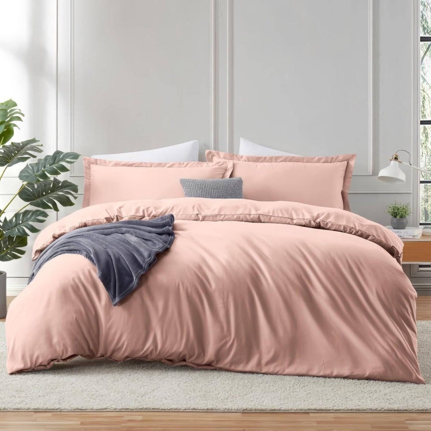 Blush Pink Duvet Cover & Fitted Sheet Set for Full Size Beds