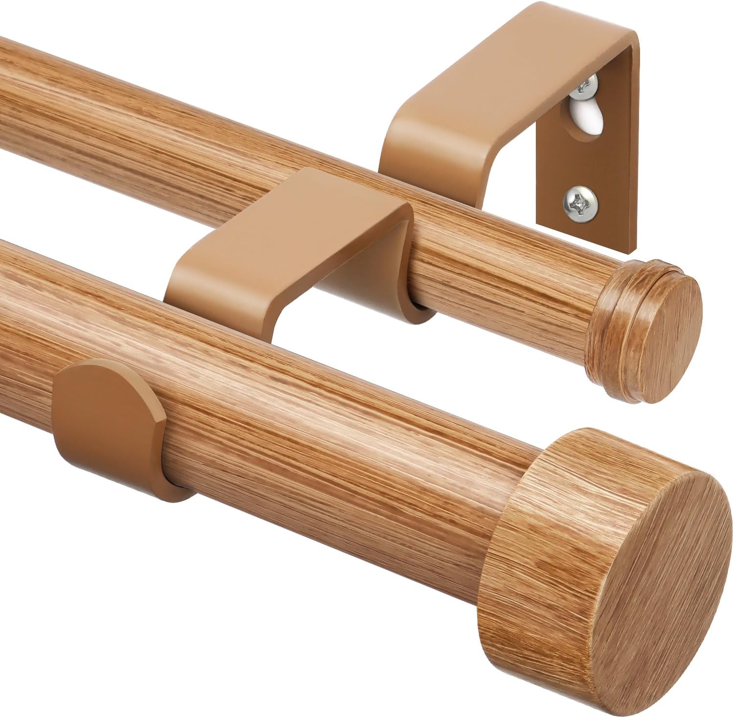 KAMANINA Wood Double Curtain Rods for Windows 36 to 72 Inches
