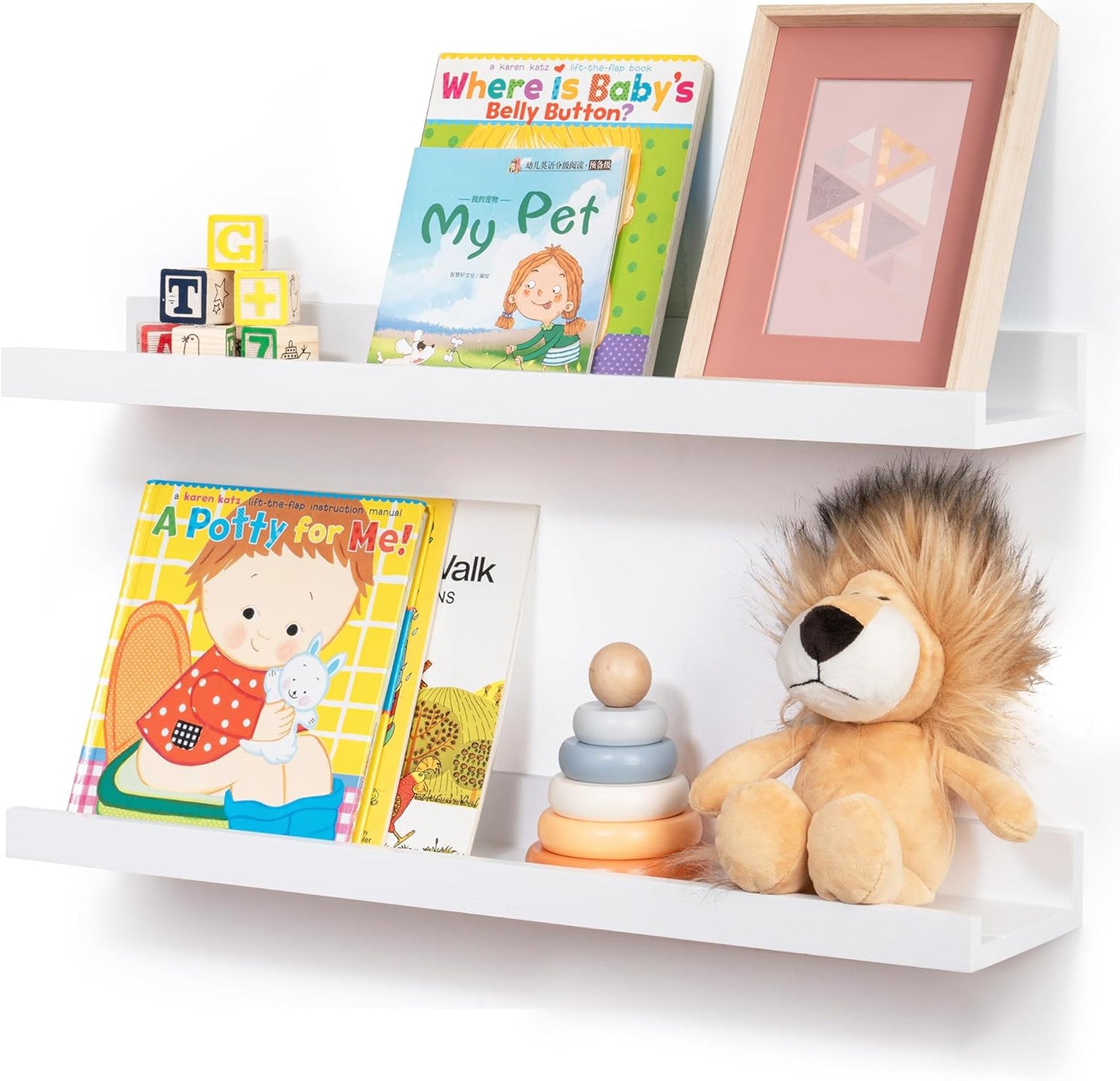 Picture Ledge Shelf for Wall - Solid Pine Wood Nursery Shelves