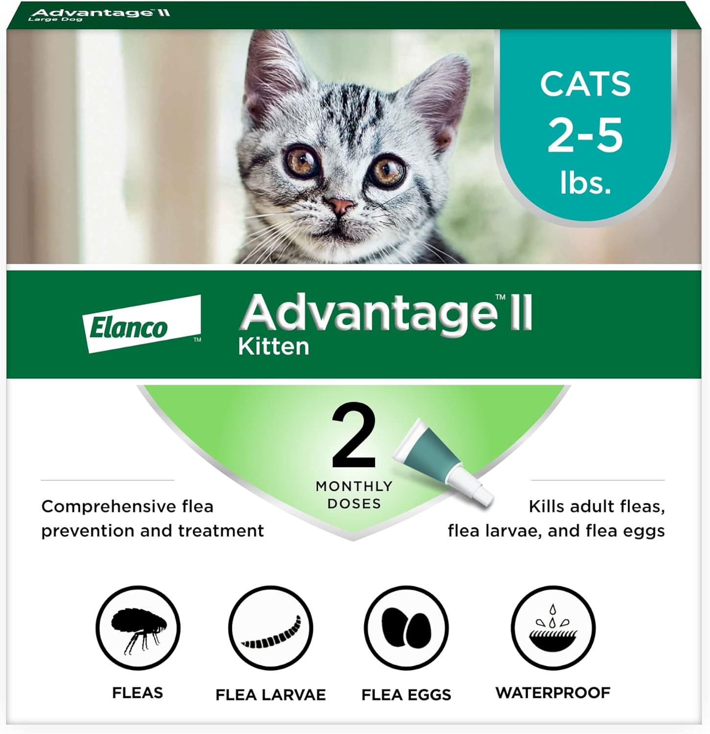Advantage II Kitten Flea Treatment for Cats 2-5 lbs - 2-Month Supply