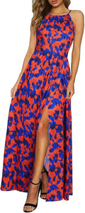Women's Summer Maxi Dress Halter Floral Split - Flowy Vacation