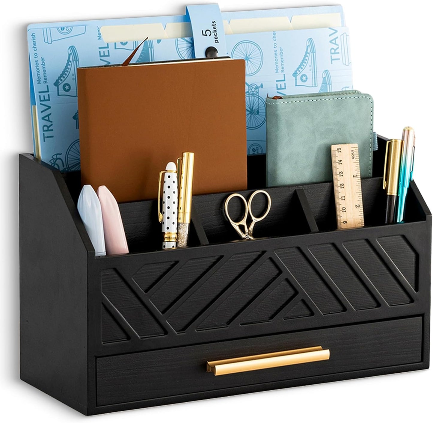 Modern Black Desk Organizer with Drawer - Organization Made Easy!