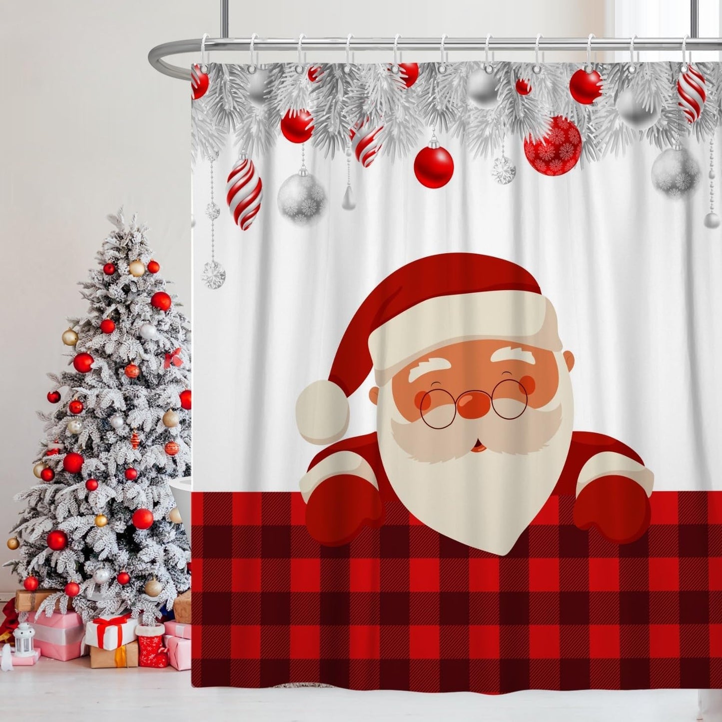 X-mas Santa Claus Shower Curtain Set - Waterproof 72x72in