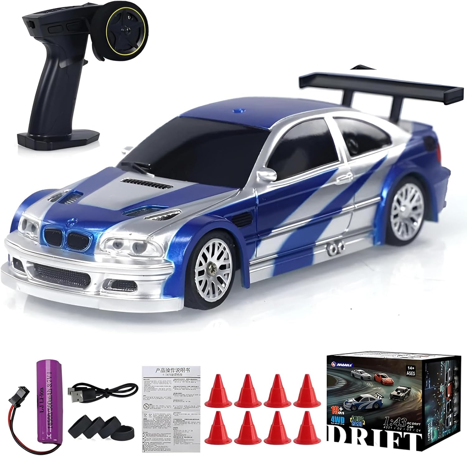 Rc Drift Car 1/43 Scale 4WD High Speed with LED Lights
