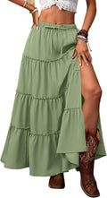 ELLEVEN Women's Summer Slit Tiered Maxi Skirt - Boho A-Line Comfort