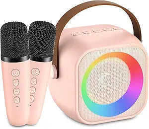 Mini Karaoke Machine for Kids & Adults with Wireless Mics