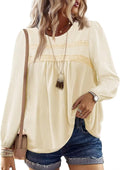 Womens Fall Tops Crewneck Long Sleeve Striped Shirts - Ribbed Boho