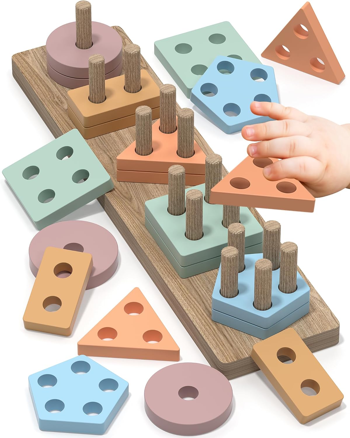 Montessori Wooden Stacking Blocks: Educational Toddler Puzzles