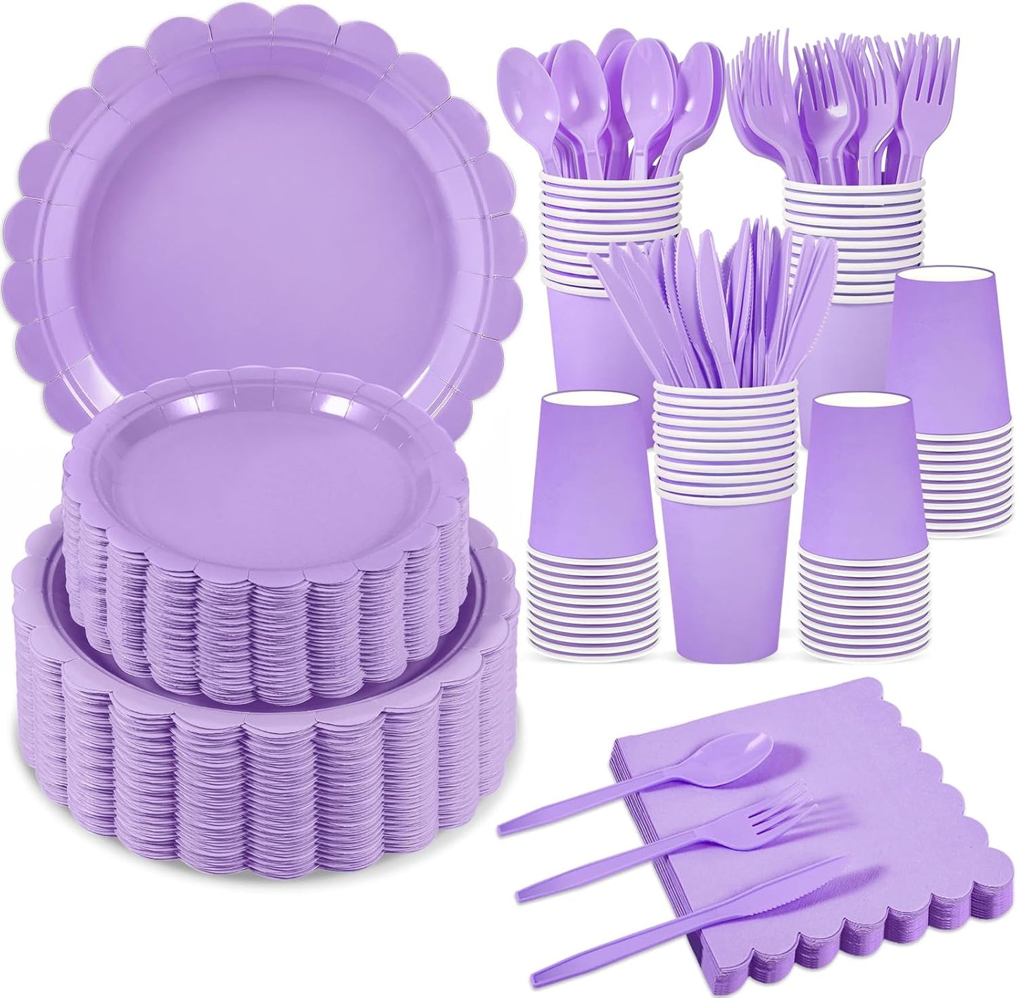 350 Pcs Lavender Paper Plates and Napkins for Elegant Parties