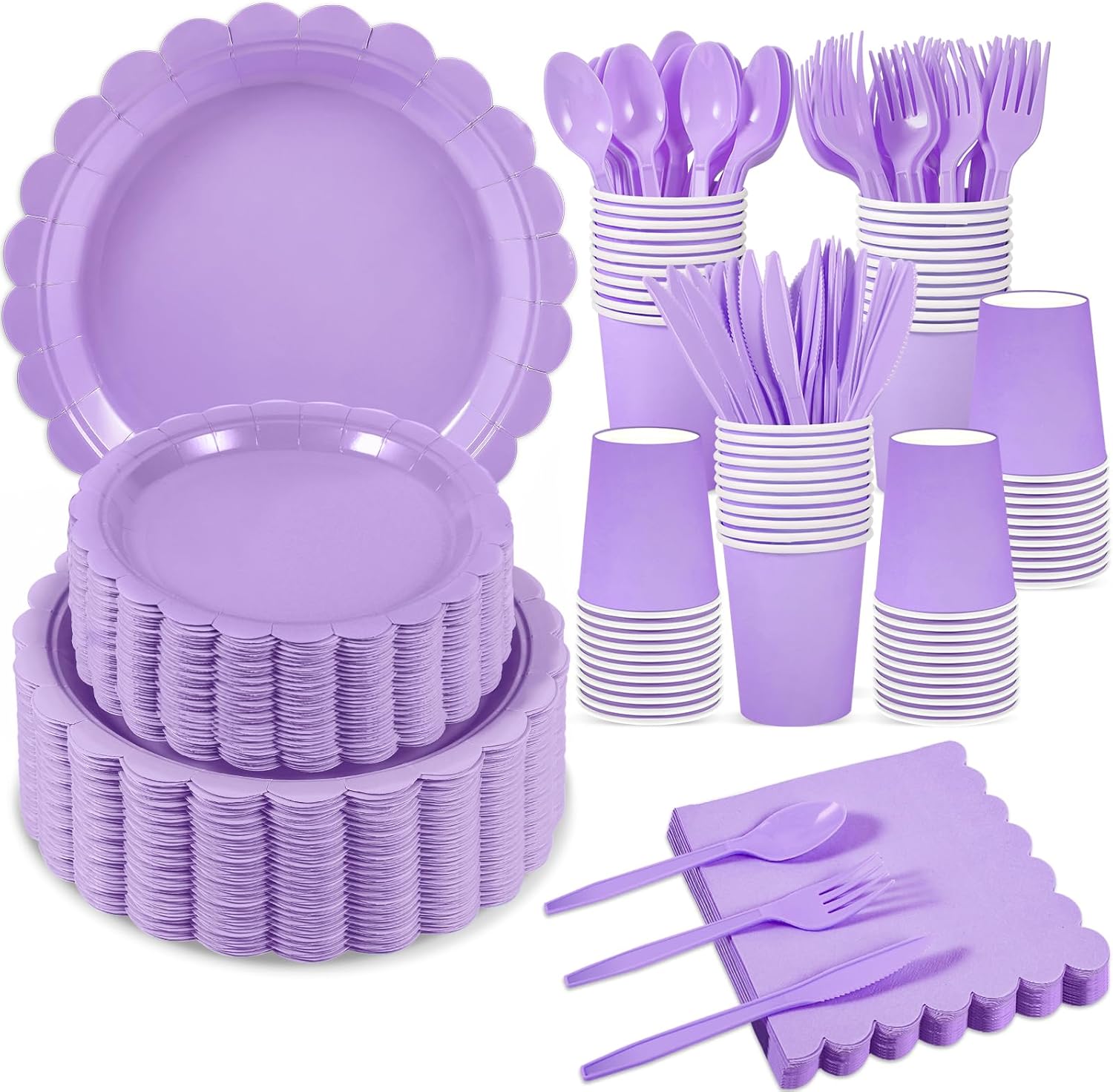 350 Pcs Lavender Paper Plates and Napkins for Elegant Parties