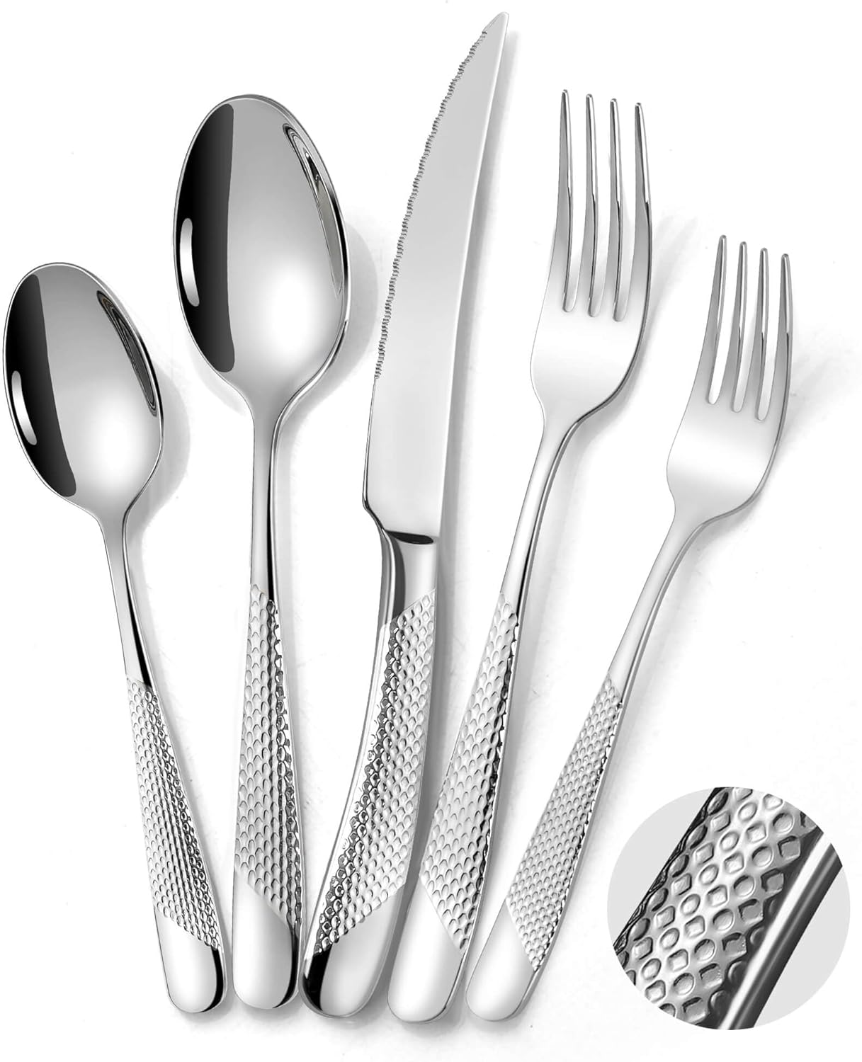 20-Piece Hammered Silverware Set with Serrated Forging Knives