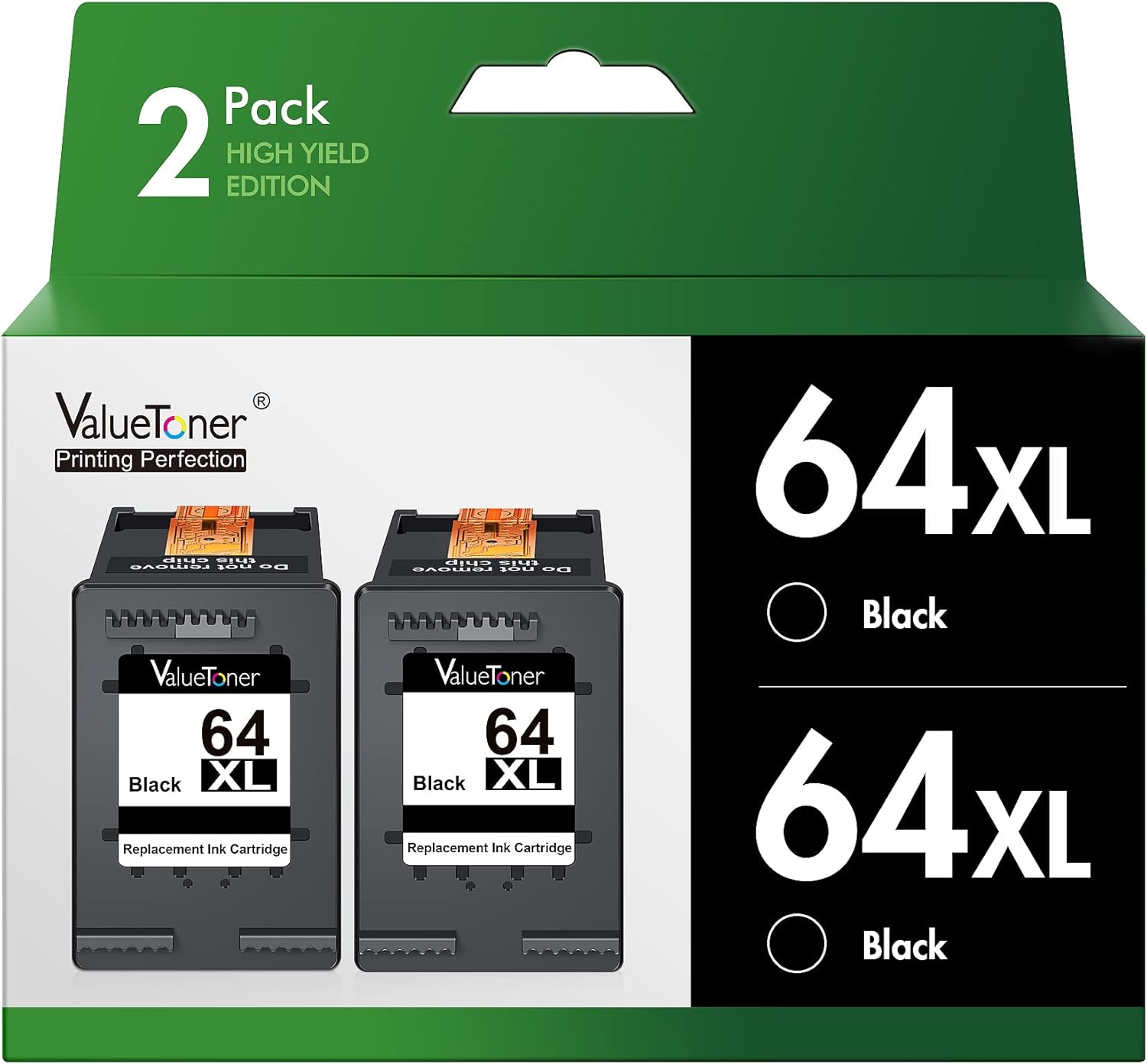 Valuetoner Replacement HP 64XL Black Ink Cartridge for Printers