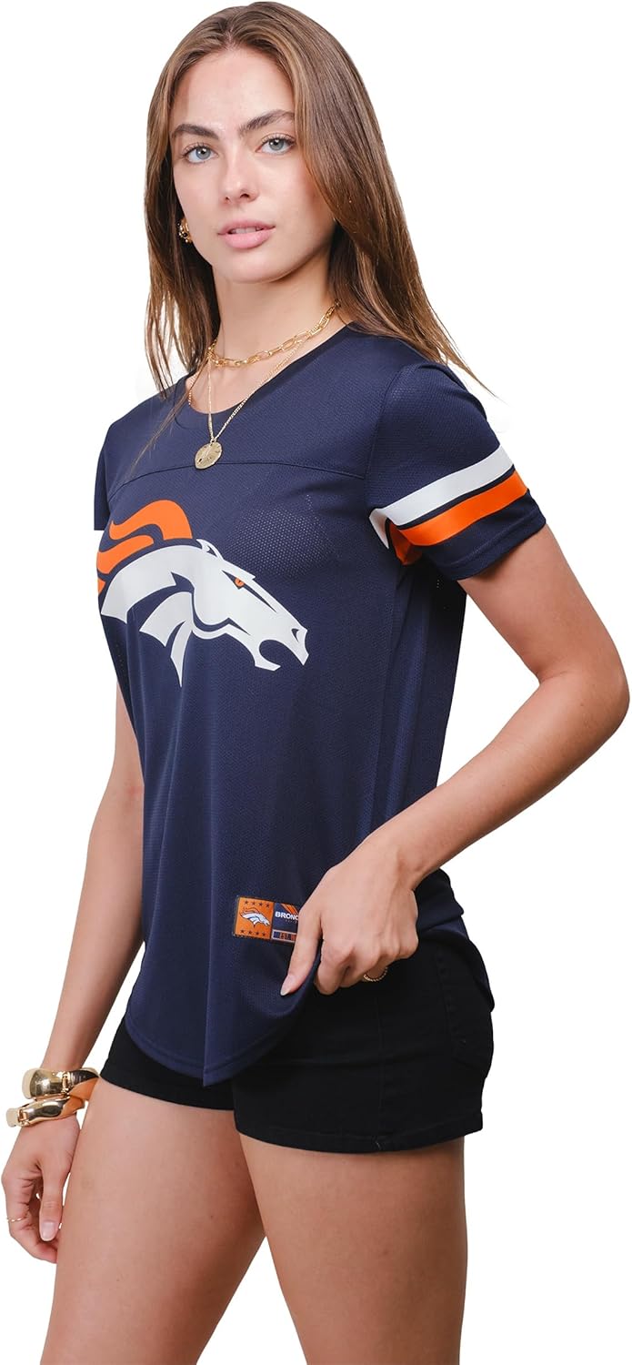 Ultra Game Women's NFL Official Soft Mesh Varsity Stripe T-Shirt