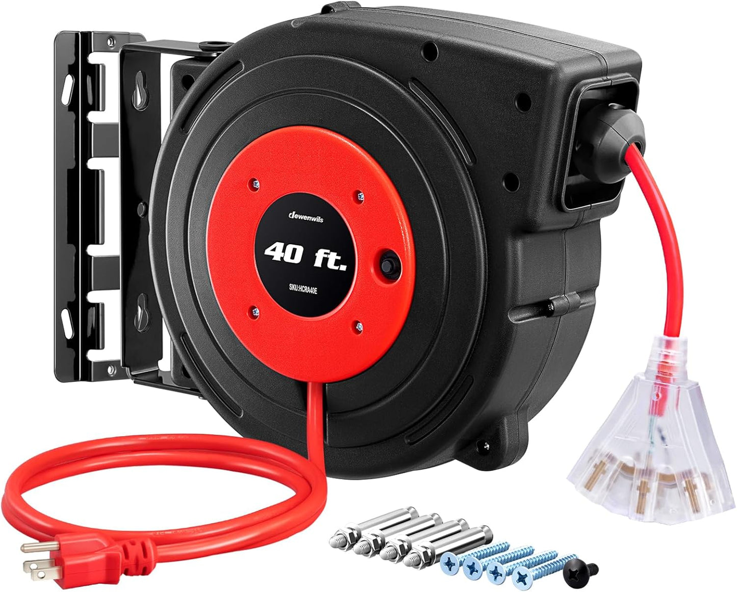 DEWENWILS Retractable Extension Cord Reel with 40 FT Heavy Duty