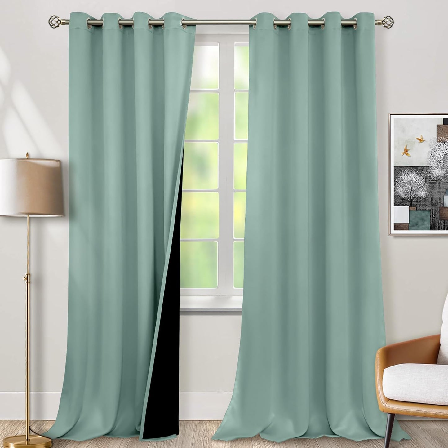 Frosty Green Blackout Curtains 95 Inches Long for Living Room