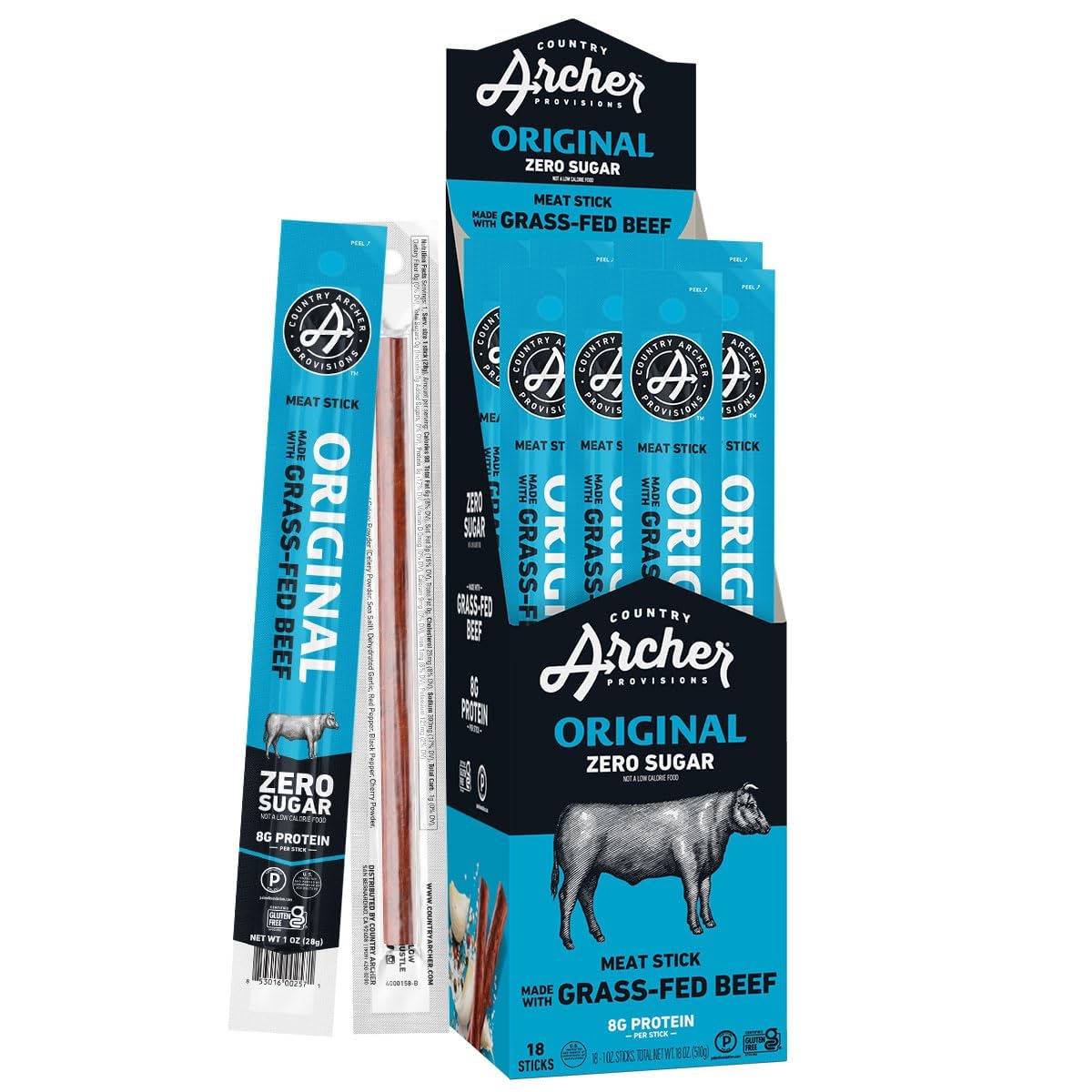 Country Archer Beef Jerky Sticks - Grass Fed Protein Snack
