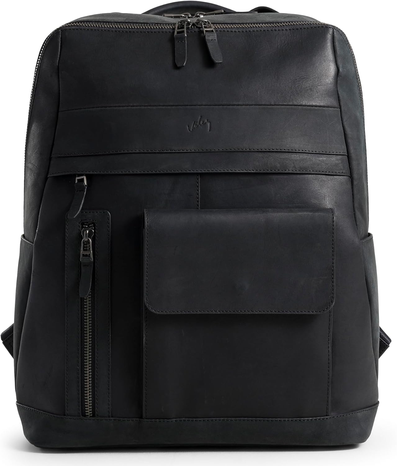 VELEZ Black Leather Backpack - Large Capacity Travel Bag