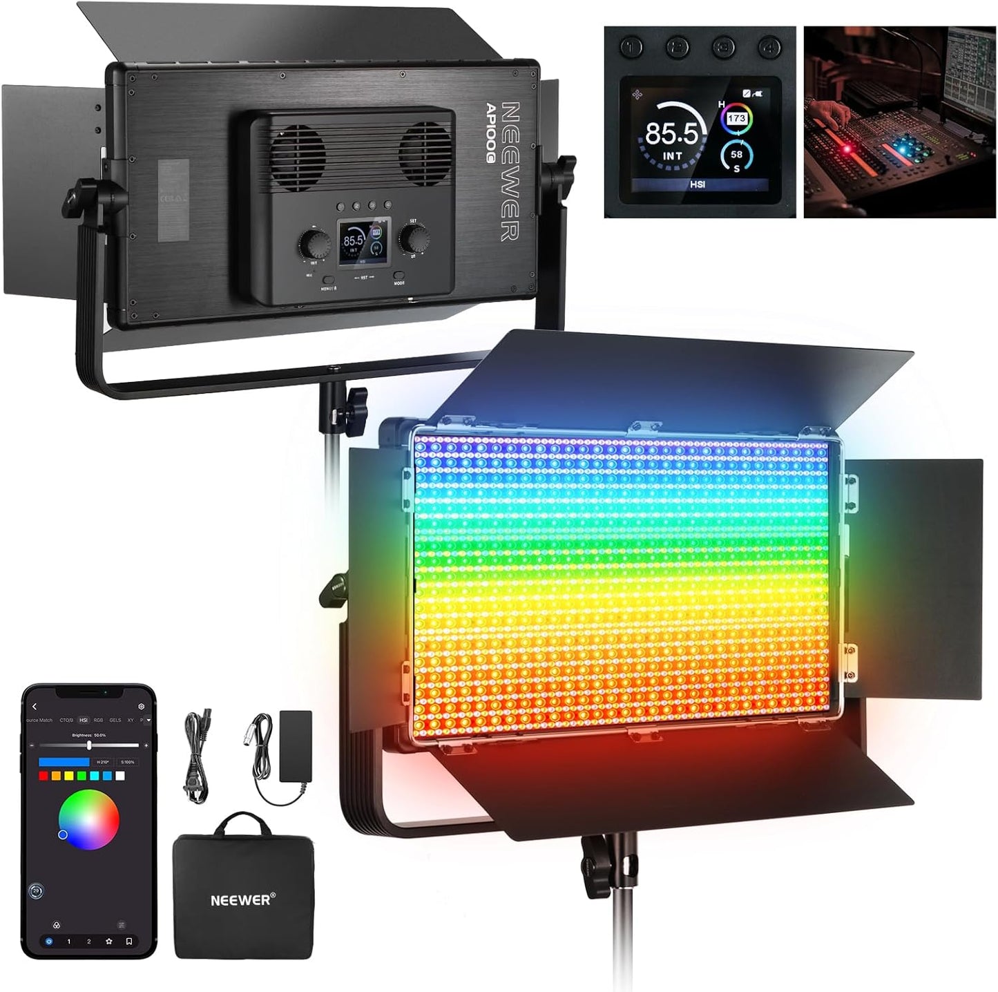NEEWER 105W RGB LED Panel Video Light Kit for Studio Use