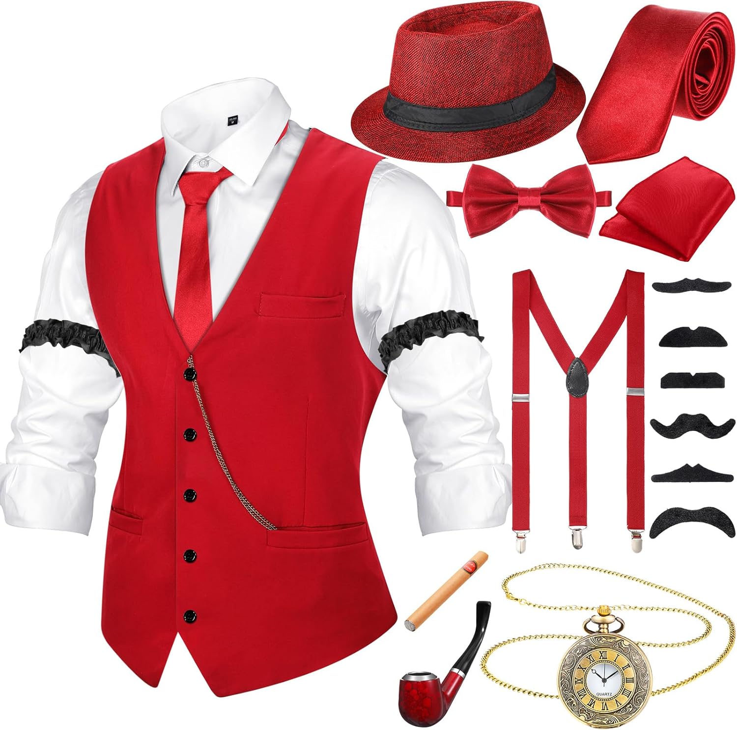 1920s Men Costume Accessories Set with Vintage Vest and Hat