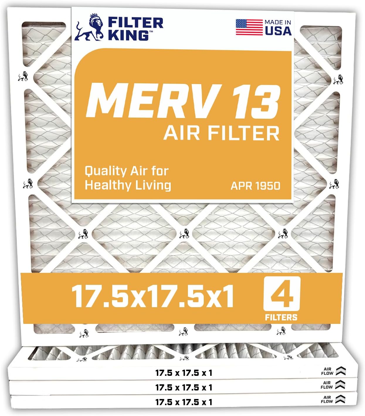 MERV 13 Air Filter 17.5x17.5x1 for HVAC Systems - 4 Pack