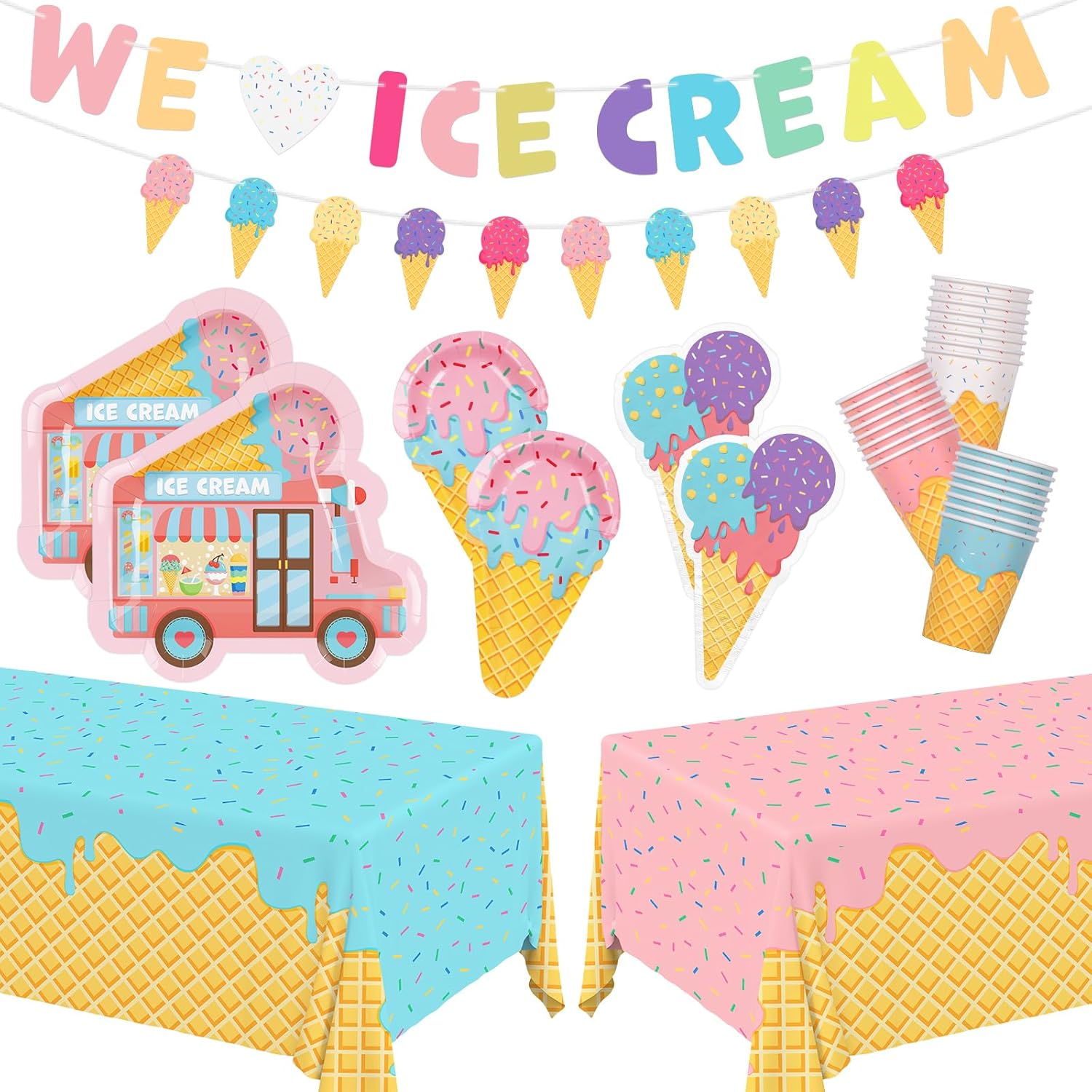Ice Cream Party Supplies Kit for 24: Complete Birthday Bundle