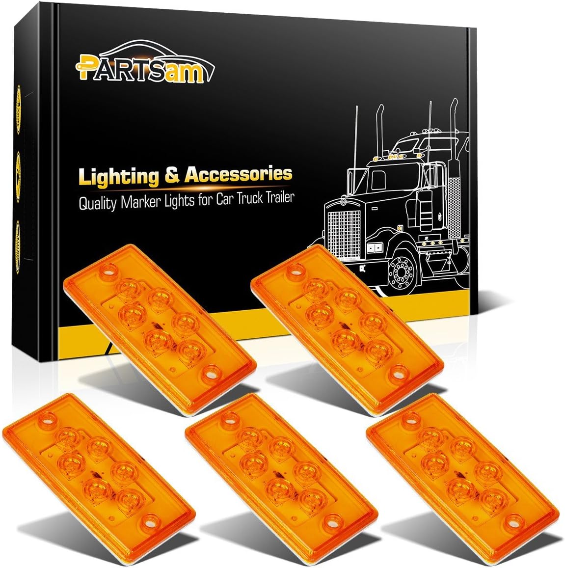 Partsam 6LED Amber Cab Marker Lights for Heavy Duty Trucks