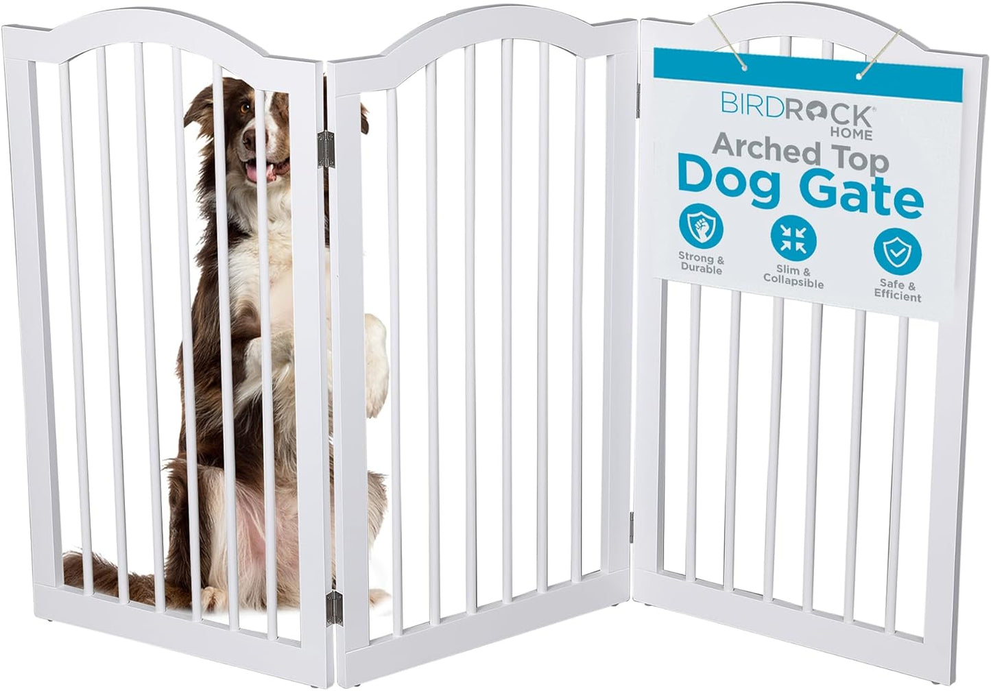 Arched Top Dog Gate - 3 Panel Wooden Pet Barrier for Home