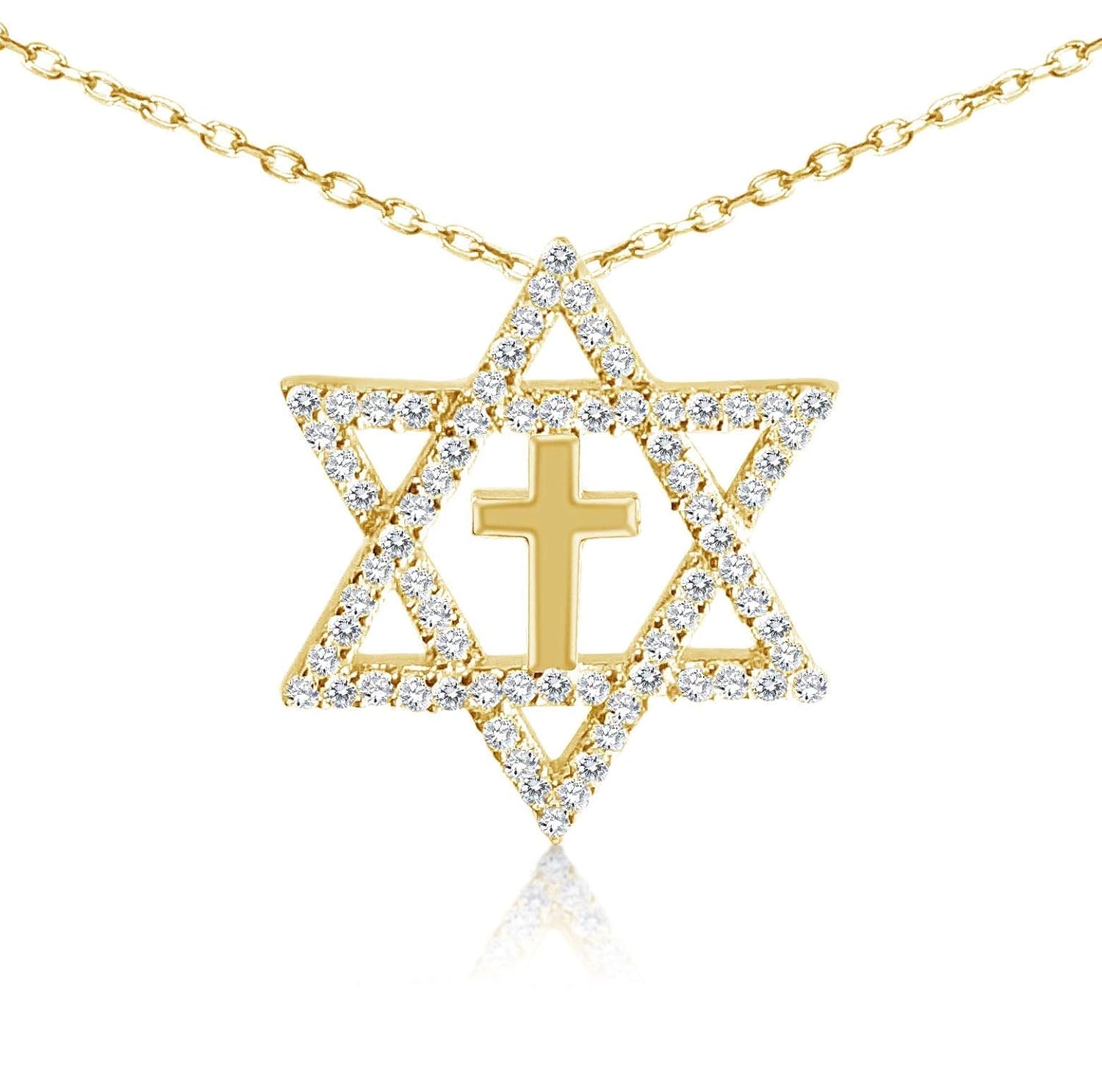 Star of David Cross Pendant in 14k Gold Plated Sterling Silver