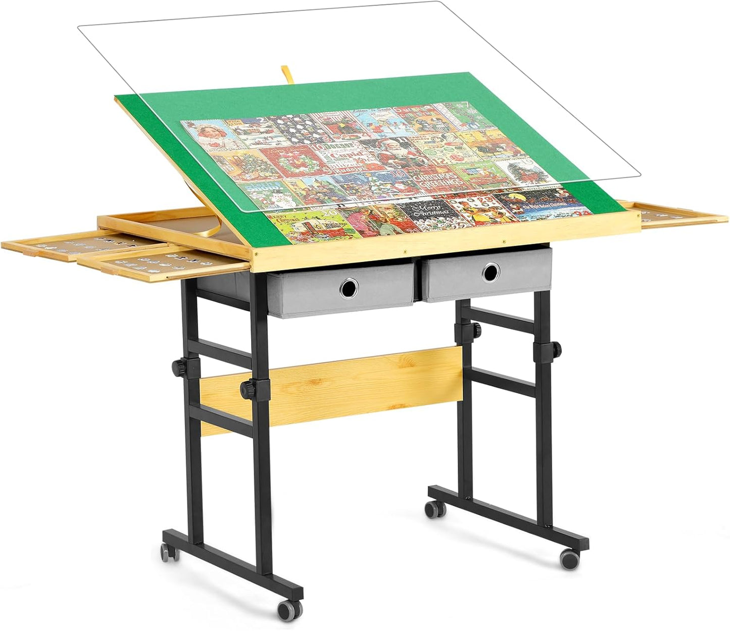 Adjustable Puzzle Table with Drawers and Non-Slip Surface