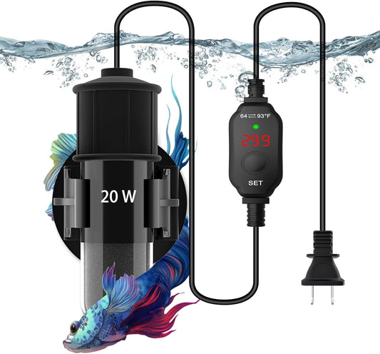JAHEA Mini Betta Heater 20W LED Display, 1-4 Gal